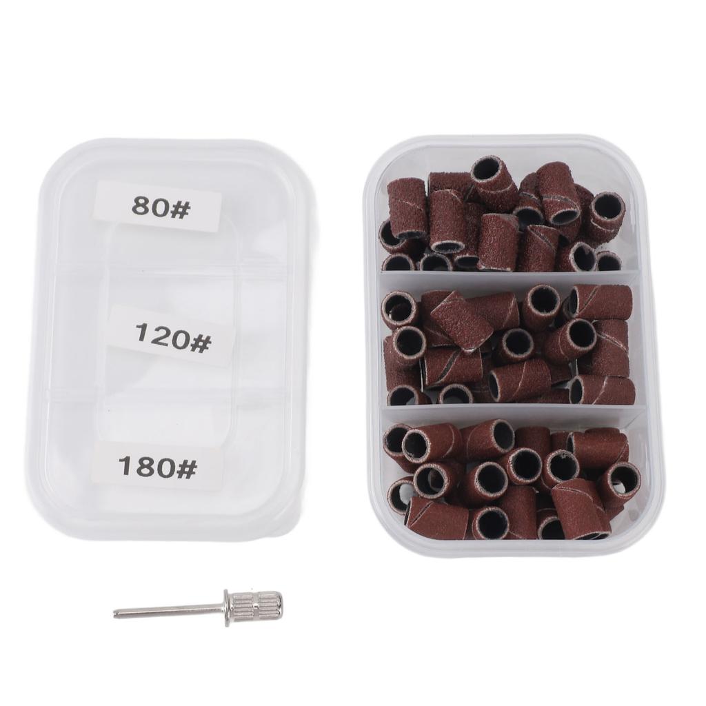 75pcs Nail Art Sanding Caps Dead Skin Removal Manicure Grinding Bands with Mandrel Bit 80 Grit 120
