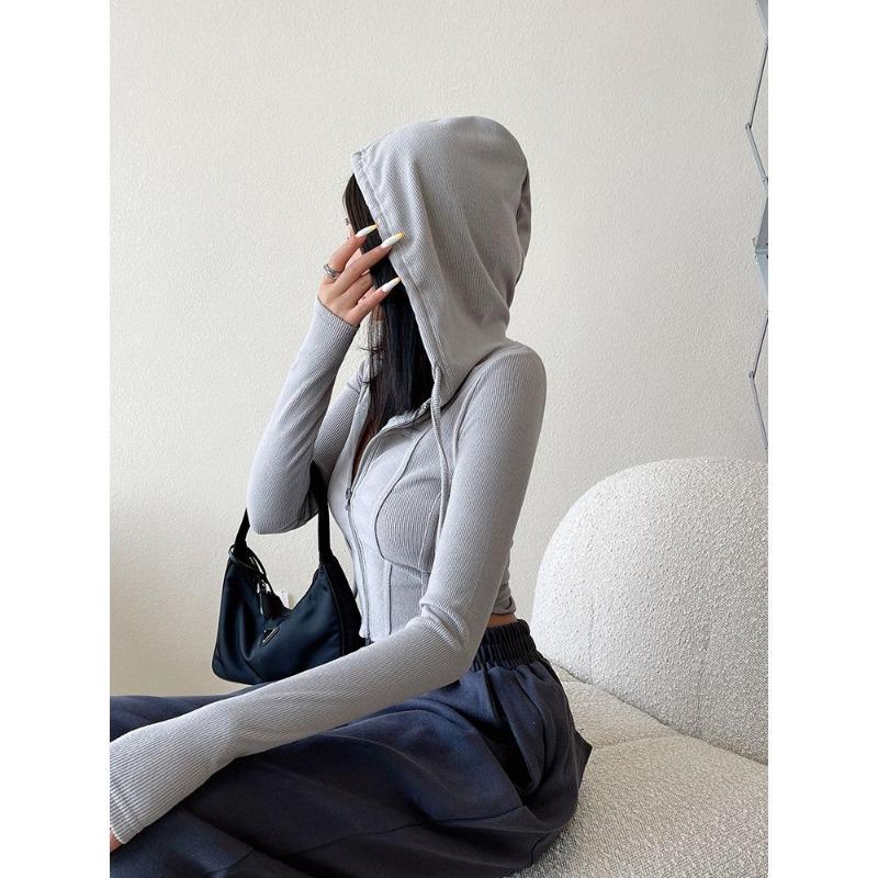 Sportwear Blouse Pure Desire Style Zipper Hooded T-shirt for Women's Spring and Summer New Style Slim Fit Waist Slimming Short Sleeved Jacket Coats