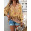 YYFS Women's Fashion Casual Spring Autumn Flower Pattern Print Long Sleeve V-Neck Blouses & Shirts