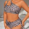 2024 Plus Size Leopard Print One-Shoulder Bikini Women's Swimsuit