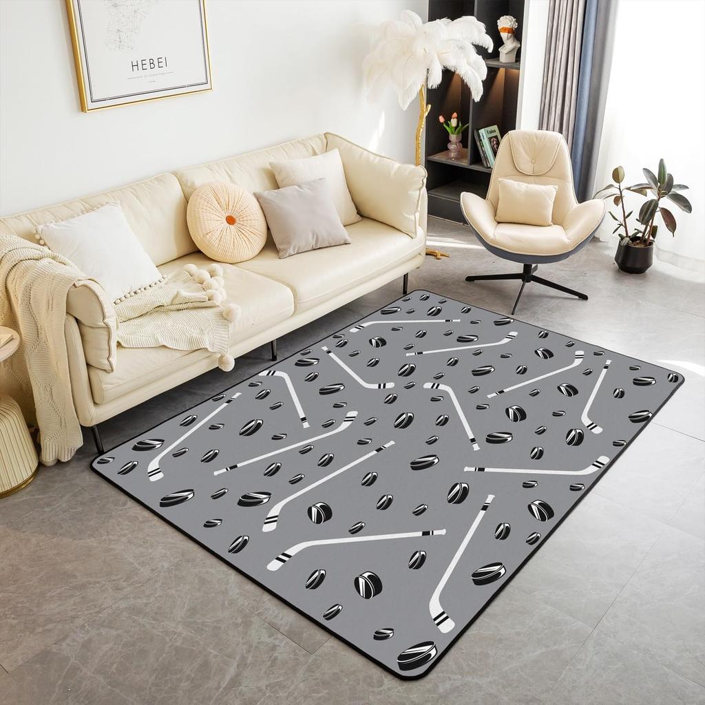 Eishockey Bereichsteppich Zuhause Plüsch Rutschfest Eishockey Sport Teppich für Wohnzimmer Schlafzimmer Spielzimmer Dekor Eishockeyspieler Fußmatte