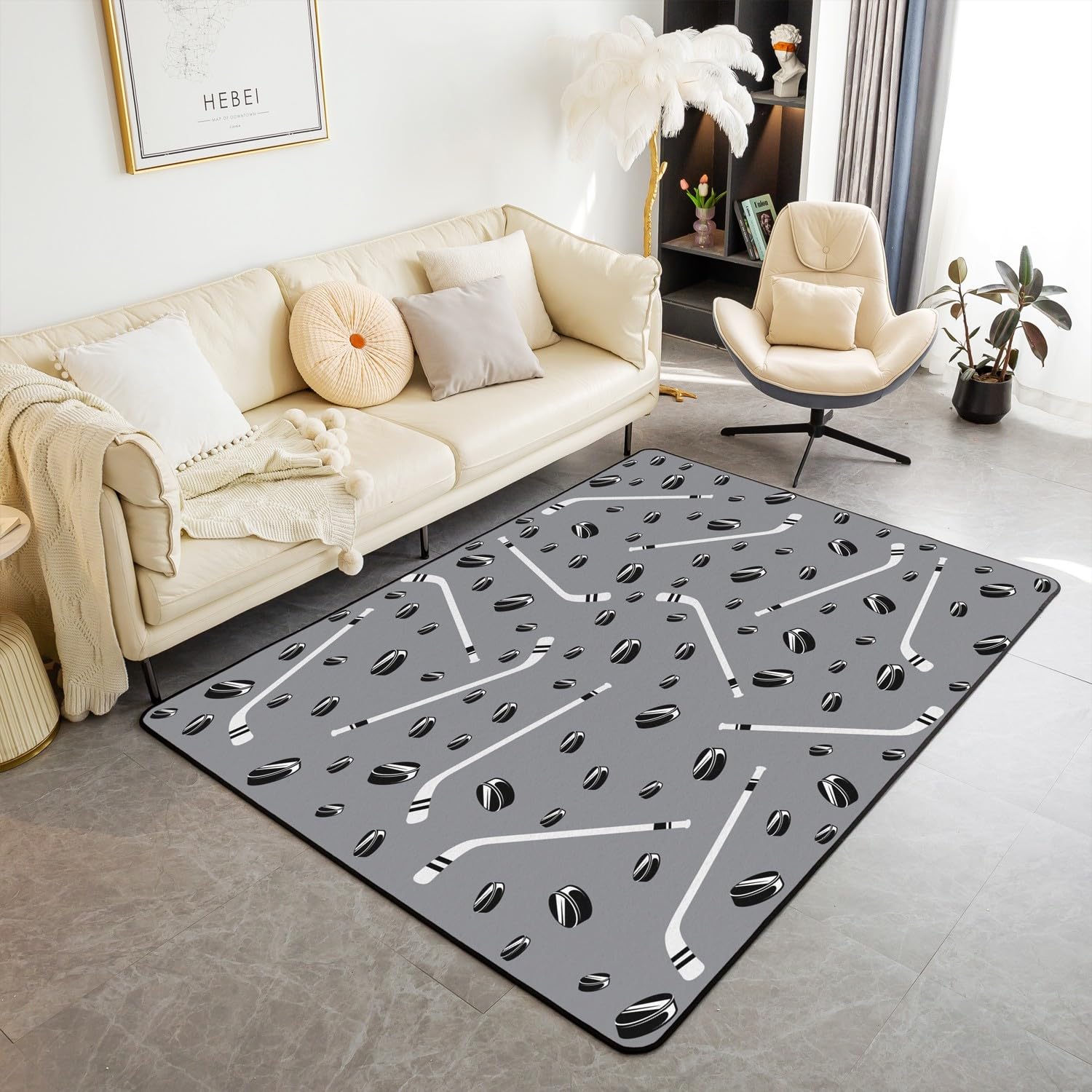 

Килим з малюнком на тему хокею на льоду, домашній, плюшевий, нековзкий, спортивний килим для хокею на льоду для вітальні, спальні, ігрової кімнати, декор, килимок для підлоги з хокеїстом 50x80cm 20x31 inch