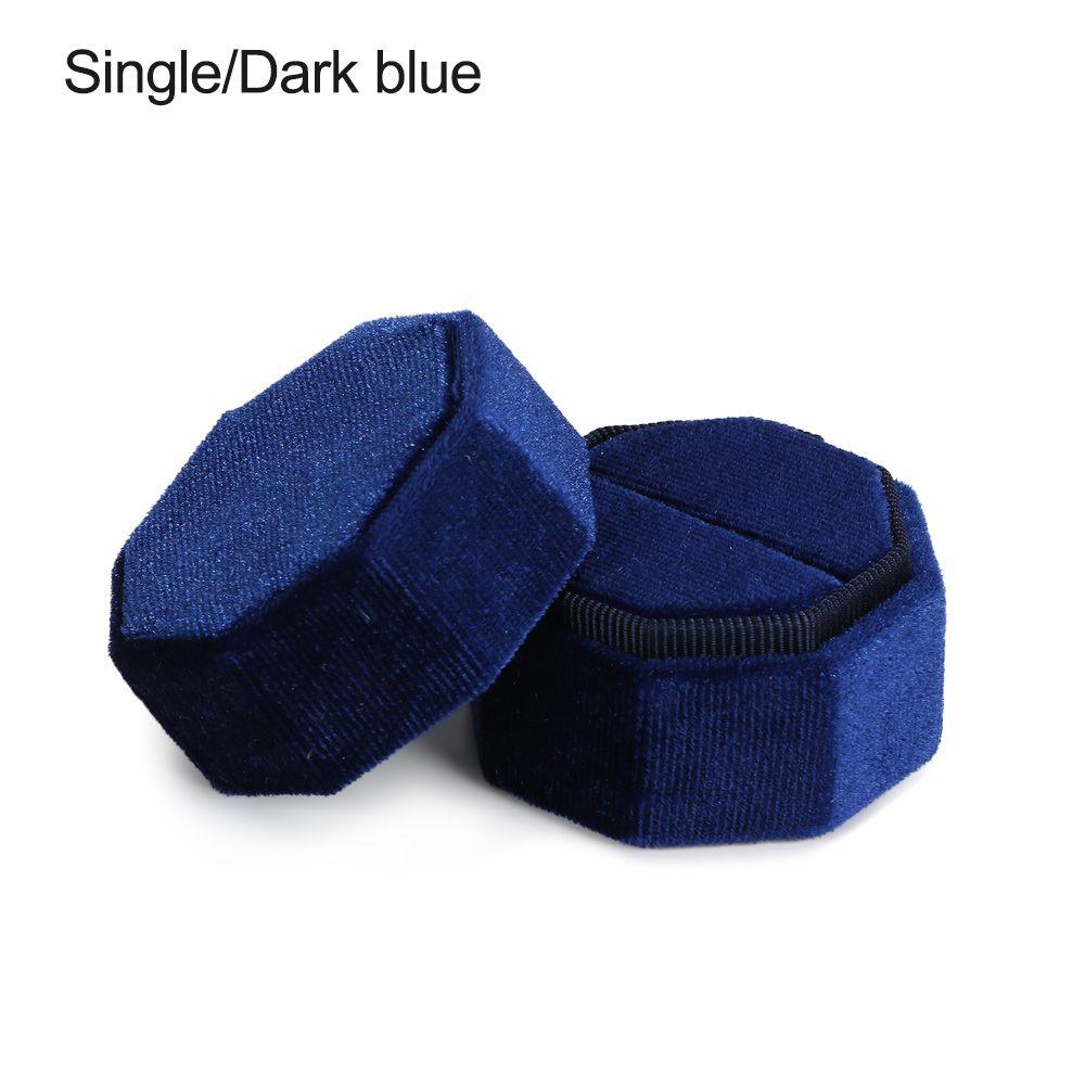 

Durable Exquisite Octagonal With Detachable Lid Ring Storage Box Display Box Velvet Jewelry Box dark blue-Single