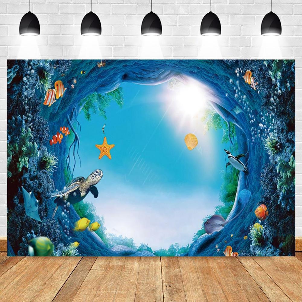 Underwater World Seabed Photography Backdrop Decor Ocean Undersea Fish Coral Baby Birthday Background Photo Studio Props Custom