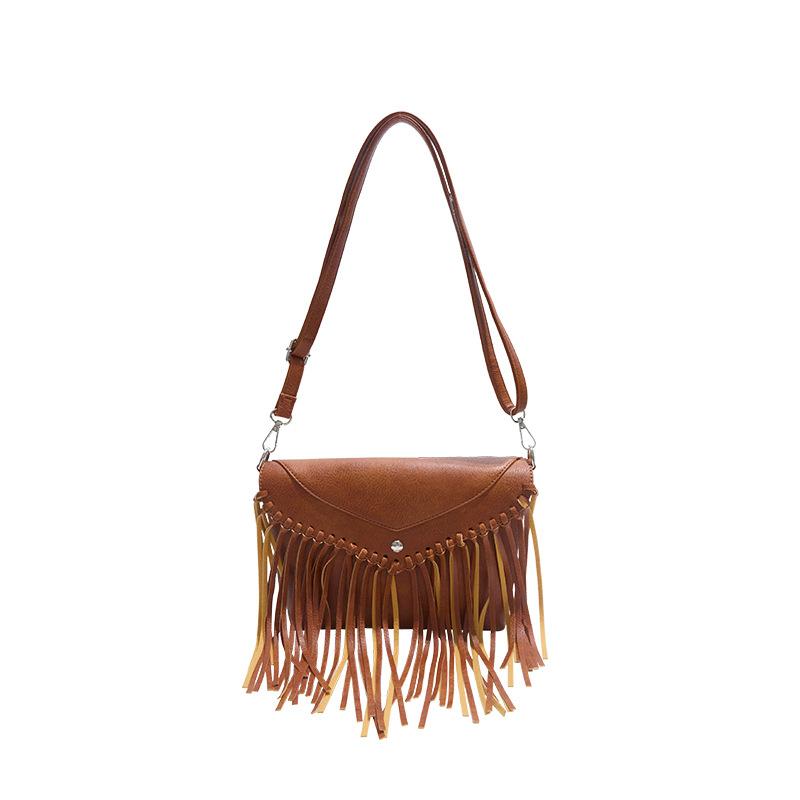 

Оптовая персонализированная американская ретро сумка-конверт с бахромой, женская повседневная модная трендовая этническая легкая сумка-мессенджер коричневый