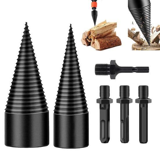 Firewood Drill Bit Set Heavy Duty Wood Log Splitter Detachable Electric Drills Screw Cone Driver Tool Firewood Prep Tool for Splitting Woods