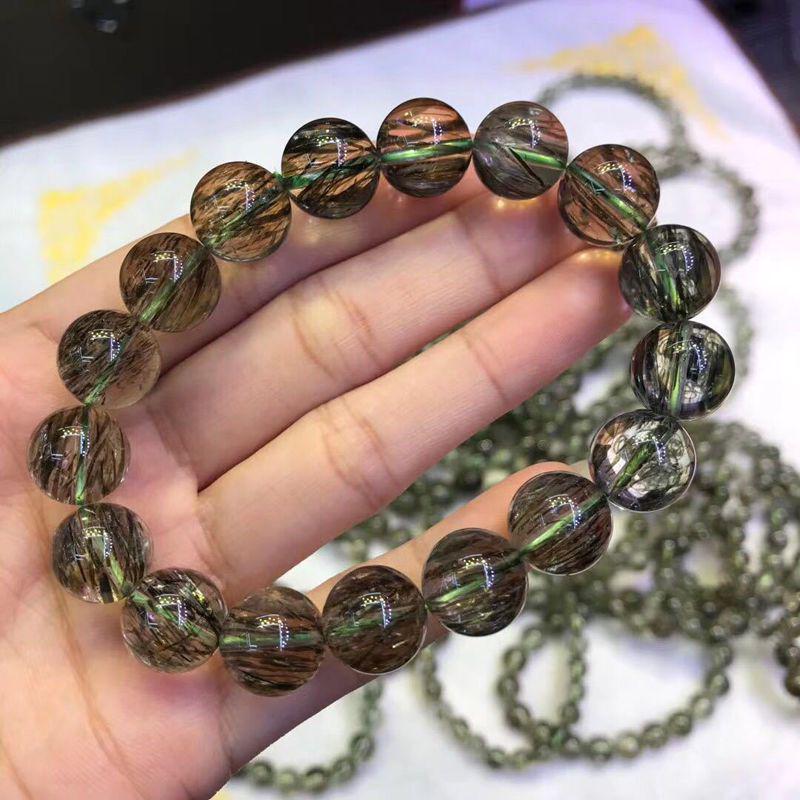 Natural Green Rutilated Quartz Cat's Eye Bracelet – Smooth Crystal Couple Gift
