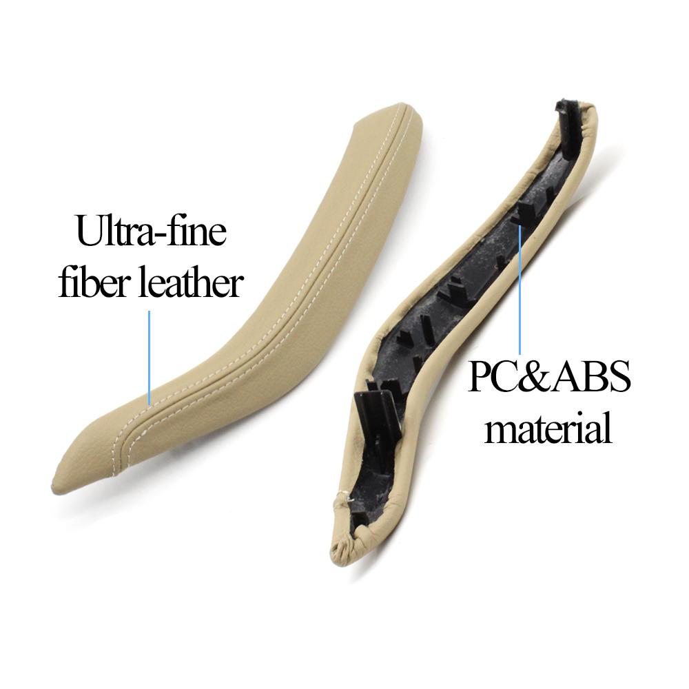 Beige Black Car Interior Passenger Front Rear Door Pull Handle Outer Leather Cover Trim Set For BMW X5 X6 F15 F16 2014-2018