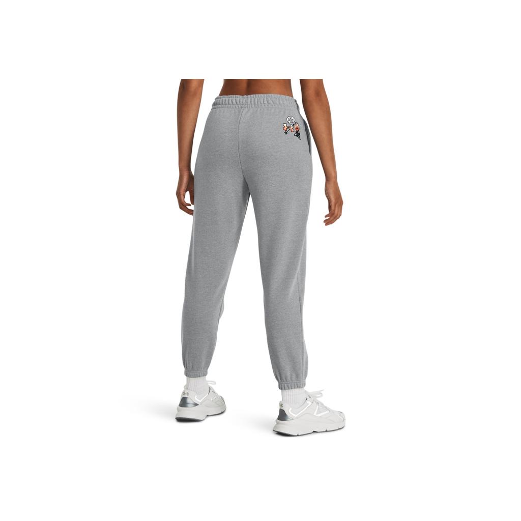 Under Armour Cartoon Letter Print Lace-Up High Weight Cotton Knit Training Pants Women Pants Gray 1379831-011