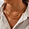 Gold Plated Stainless Steel Paperclip Chain Necklace For Women, Adjustable Rectangle Link Layering Choker Waterproof Jewelry