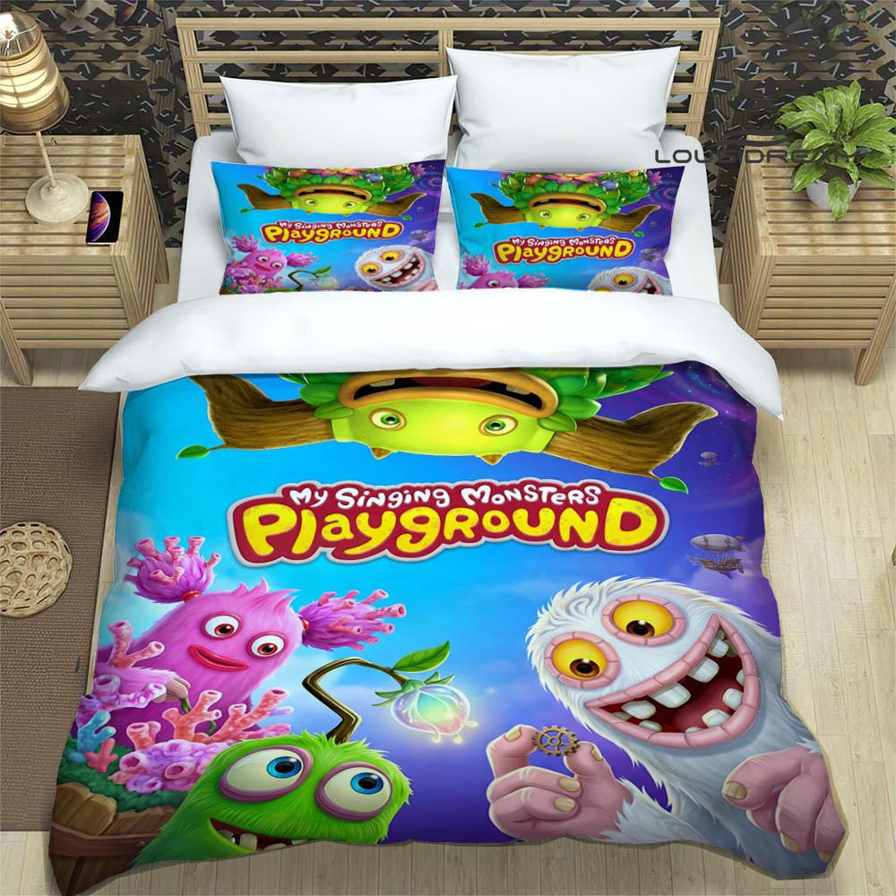 M-My Singing Monsters bedruckte Bettwäsche-Sets exquisites Bettwaren-Set Bettbezug Steppbett-Set Bettwäsche-Set Luxus-Geburtstagsgeschenk