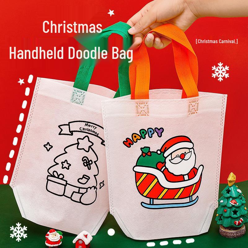 DIY Christmas Coloring Tote Bag for Kids – Non-Woven Graffiti Gift Bag
