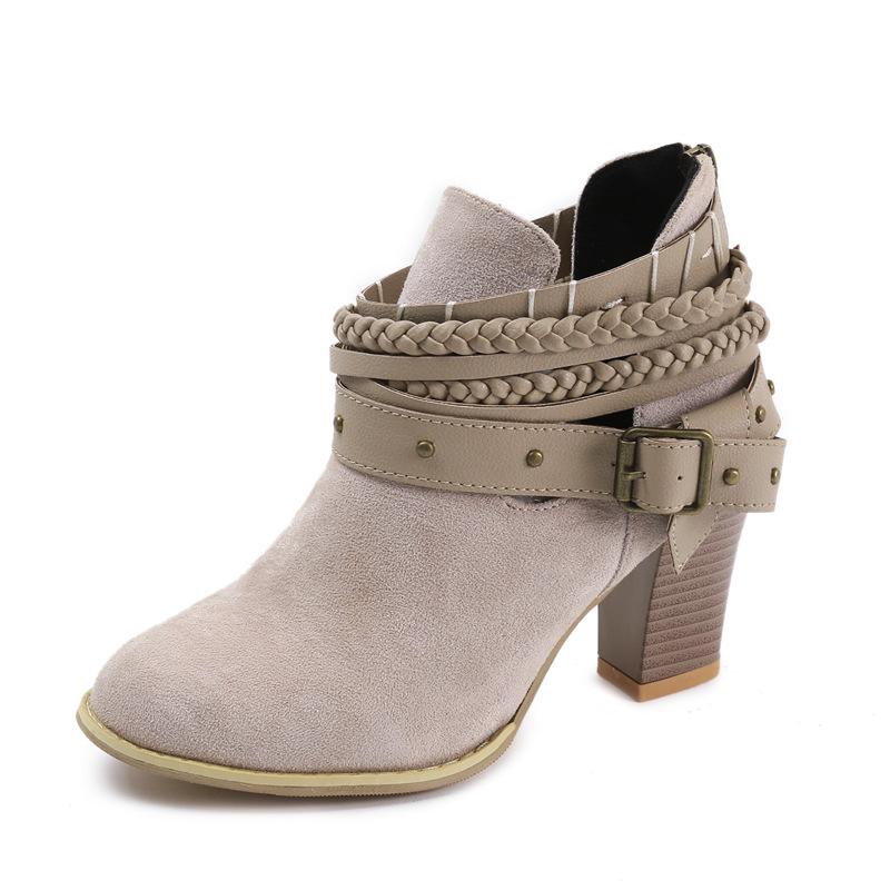 Autumn/Winter 2021 Plus Size Pointed Toe Chunky Heel Women s Fashion Flats with Buckle 36