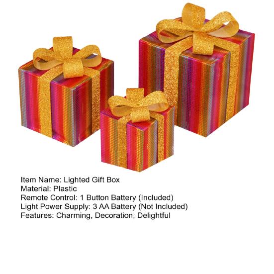 3 Pcs/Set Christmas Lighted Gift Boxes LED Light Up Stackable Nesting Box with Bow for Christmas Indoor Outdoor Home Yard Lawn Decor