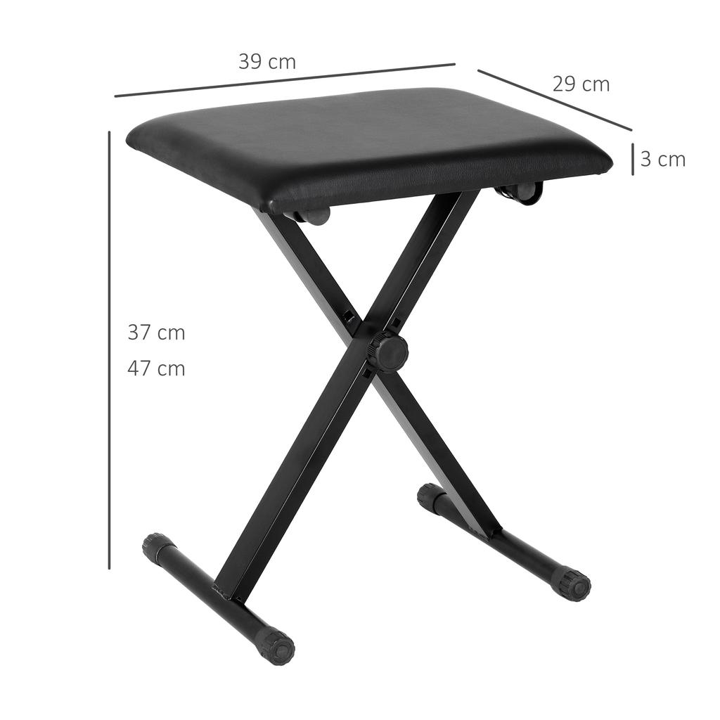 Foldable Keyboard Stool Padded Seat X Frame Chair Adjustable Height Piano Bench Black