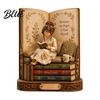 Bookish Gifts for Women Wooden Reading Girl Figurine Book Lovers, Personalized Desktop Bookshelf Decor with Ornaments Stacked Design Home Library