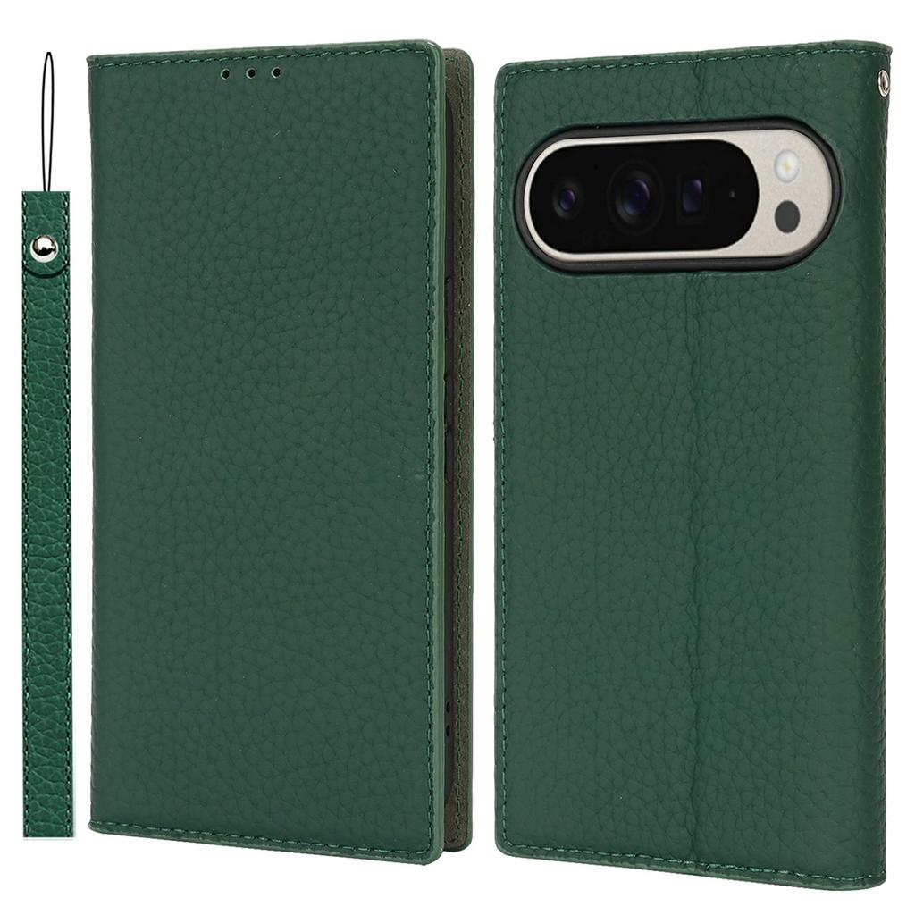 For Google Pixel 10 Pro XL Wallet Case Genuine Cow Leather Phone Cover Litchi Texture