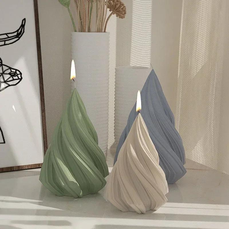 3D Conical Irregular Candle Mold Silicone Abstract Spiral Stripe Candle Mold Decor Rotate Christmas Tree Candle Mold