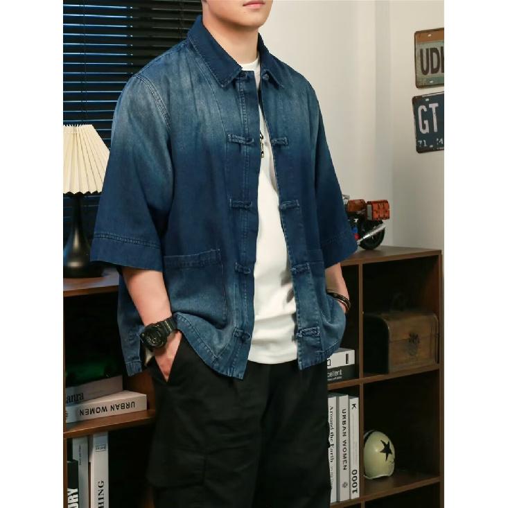 Kortärmad skjorta Herr Sommar Japansk Retro Lös Ledig Femkvartsärmad Skjorta Trendig Märkesskjorta Jacka