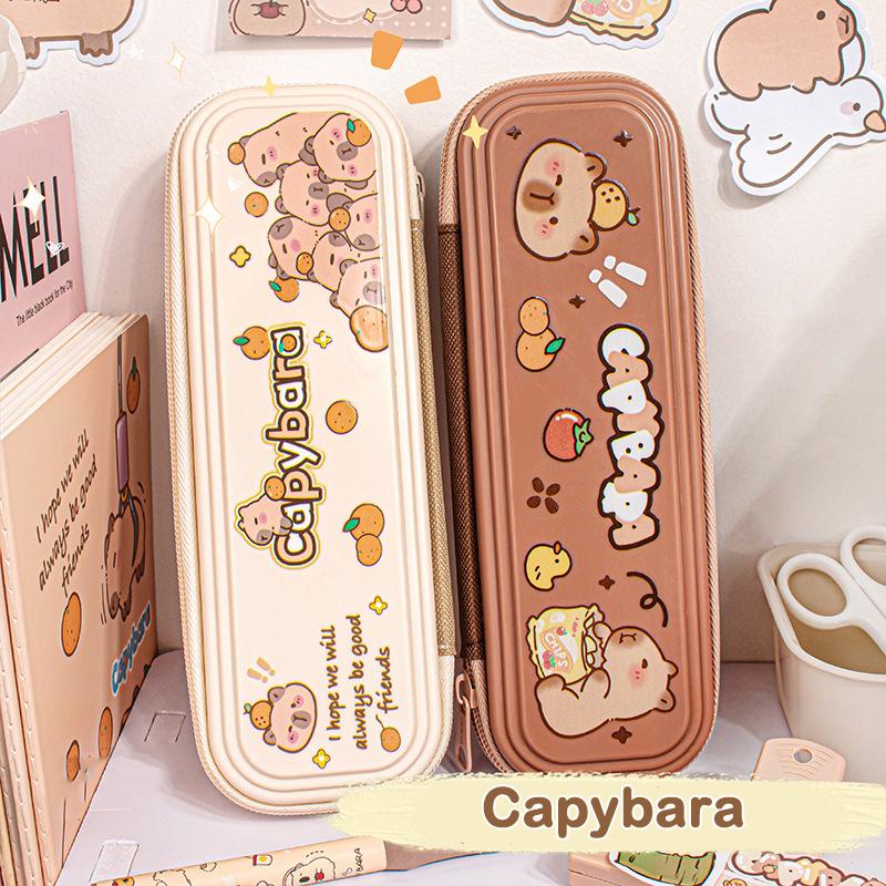 Cute Large Capacity Capybara Pen Bag Waterproof Single Layer Stationery Storage Bag Zipper Funny Pen Pouch Children