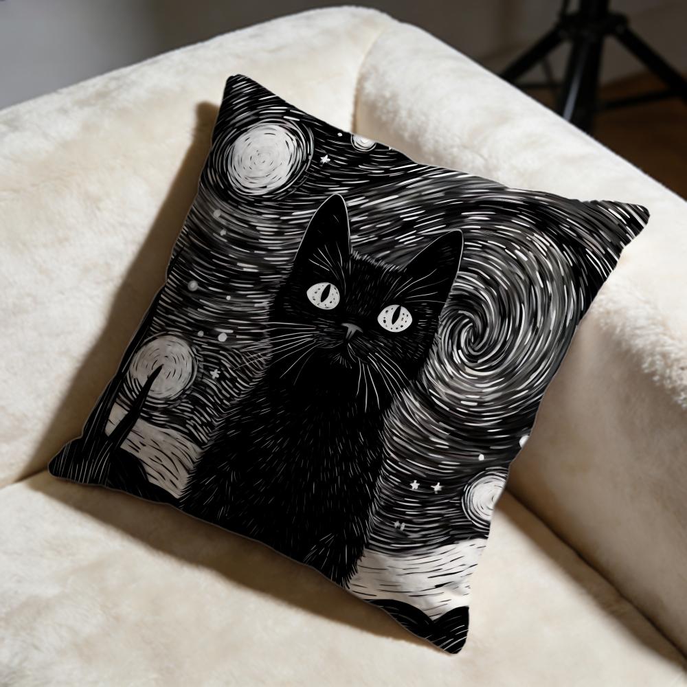 Black Cat Cushion Cover Soft Decorative Pillow Case Suitable for Bedroom Sofa Car Travel Use