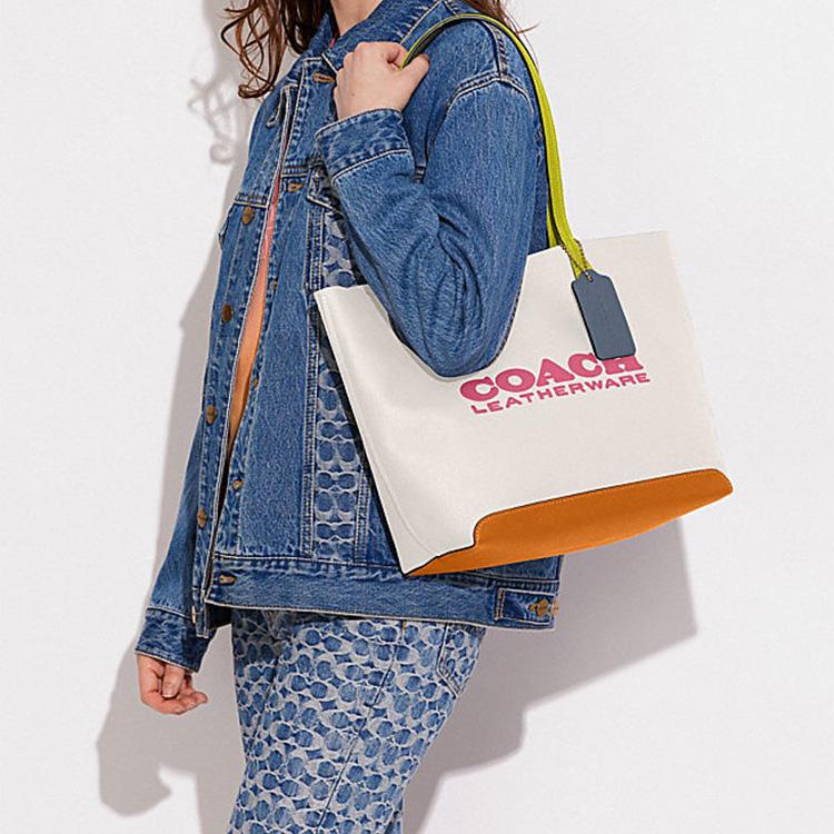New COACH Kia Cow Leather Tote Bag Shopping Bag Handbag Shoulder Bag Women's Chalk Multicolor CA097-B4CAH