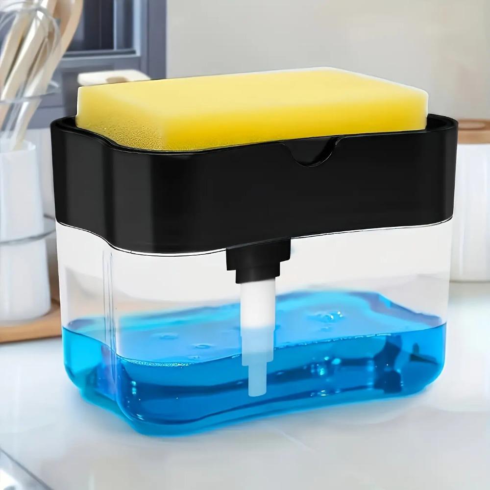 Elegant Silver Dish Soap Dispenser with Sponge Holder, Manual Plastic Kitchen Sink Organizer for Home Hotel