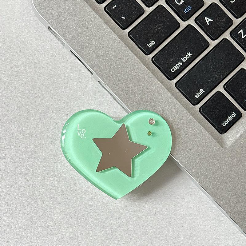 Heart-shaped Rhinestone Star Mirror Phone Holder with Magnetic Finger Ring