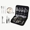 9/10/20sets Outdoor Travel Stainless Steel Tableware Camping Barbecue Plate Clip Steak Knife Fork Spoon Set Portable Storage Bag