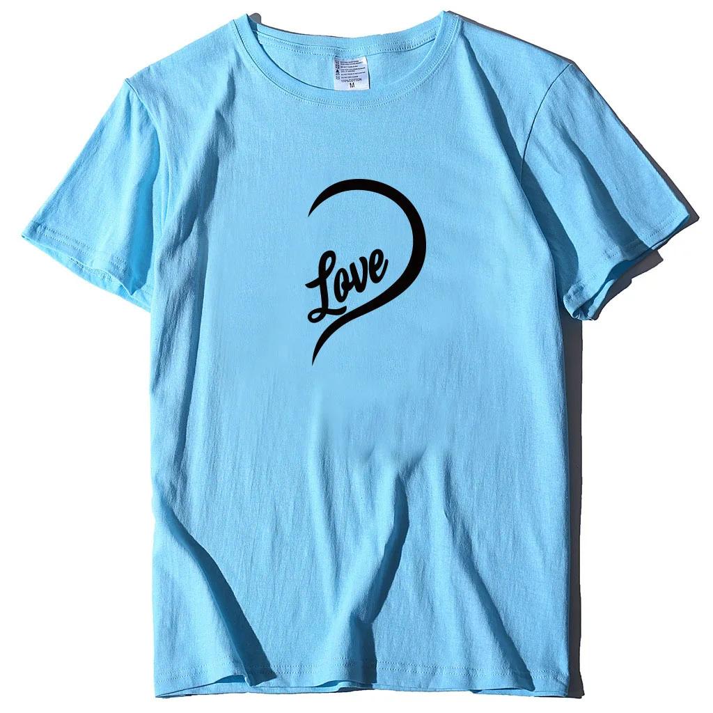 Splicing One Love Heart Print Couple T Shirt Short Sleeve O Neck Loose King Queen Tshirt Lovers Tee Shirt Tops Women Clothes