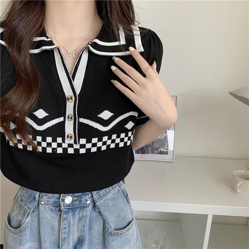 

Жіночий літній светр з ретро-коміром, в язаний светр, повсякденний літній комфорт і стиль, Slim Fit, светр, футболки One Size чорний