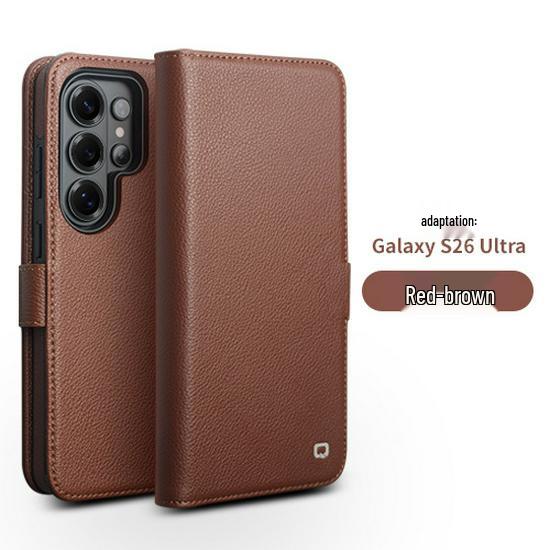 Qiali Leather Magnetic Flip Case for Samsung Galaxy S26 Ultra, Cowhide Protective Cover