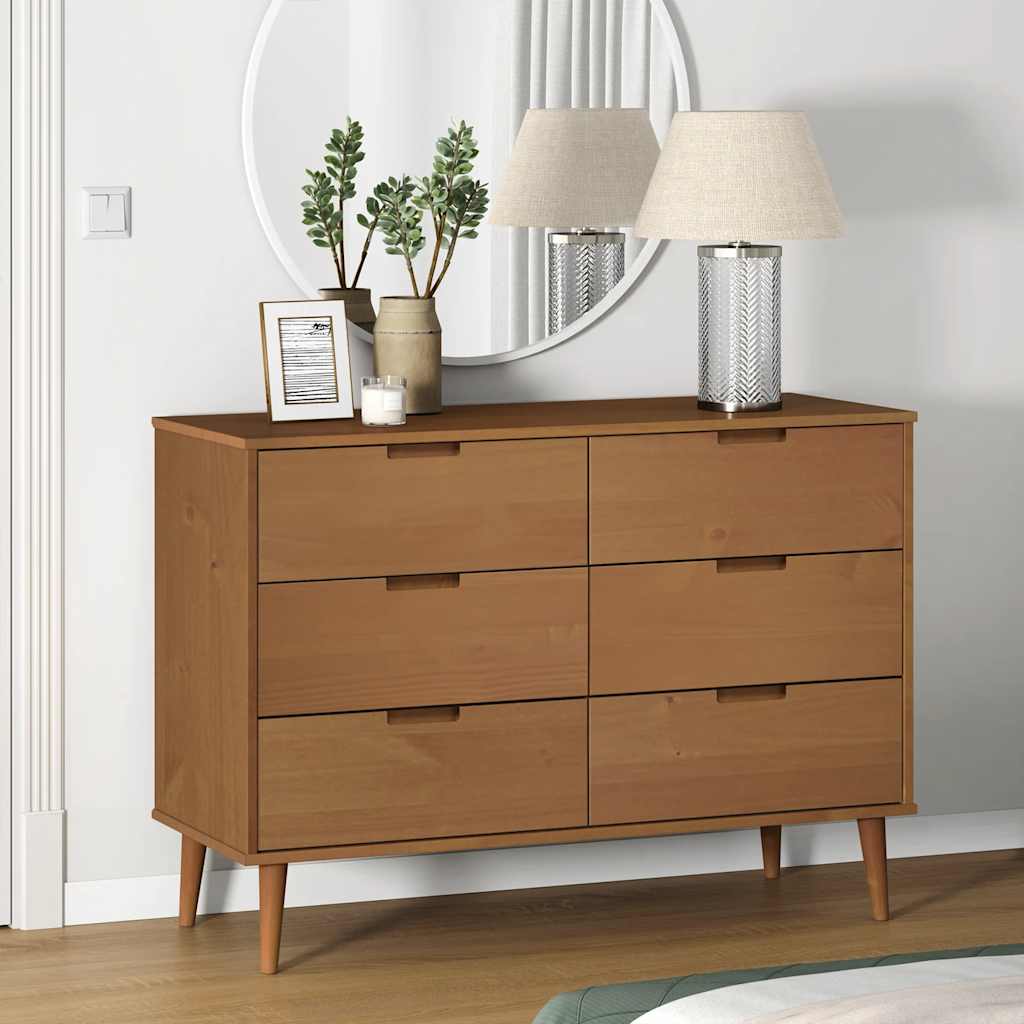 MOLDE Brown Drawer Cabinet 113 x 40 x 80 cm Solid Pine Wood