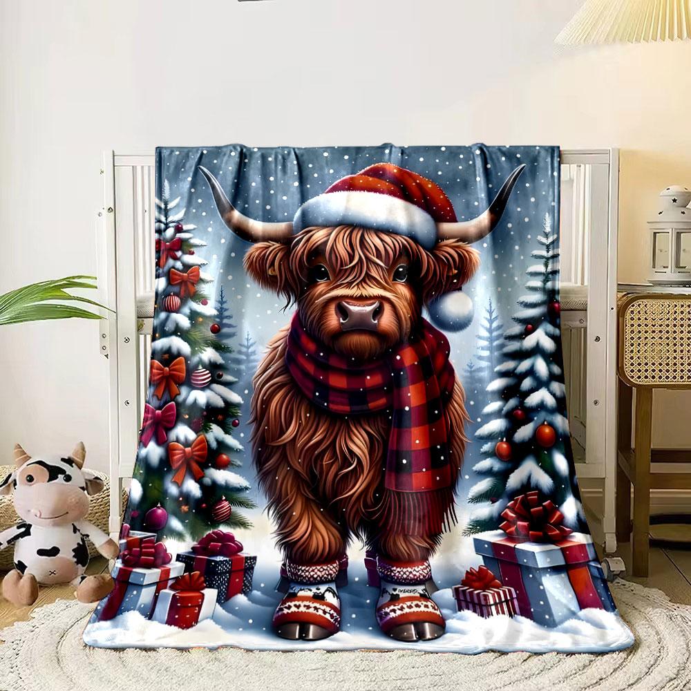 Christmas Highland Cow Blanket bedroom Blanket for Livingroom Couch lunch break Soft throw for Friend's festival Gift