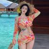 Womens Printed Backless Halter Long Sleeve Maxi Dress Set With Built-in Pad Beach Vacation Sun Protection
