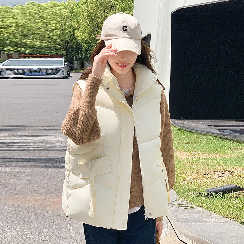 Daunenweste Kurz Stehkragen Ärmellos Weste Jacke Baumwollweste Damenbekleidung.