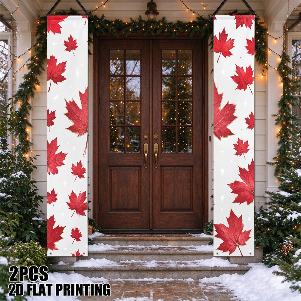 2D Flat, 2D Flat - 2D Flat, 2D Flat - 2D Flat Printing 2pcs Canada Day Maple Leaves Christmas Porch Decoration Couple, with Christmas And Happy New Ye