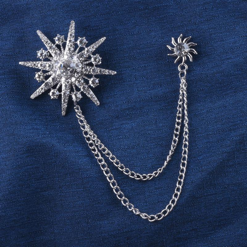 Crystal Rhinestone Star Brooch Lapel Pin Suit Shirt Badge Tassel Chain Corsage For Men Women Jewelry Clothing Accessories