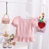 Girls Summer Jacquard Blouse Stylish Baby Doll Shirt Short Sleeve Top For 2-7 Years Old Kids