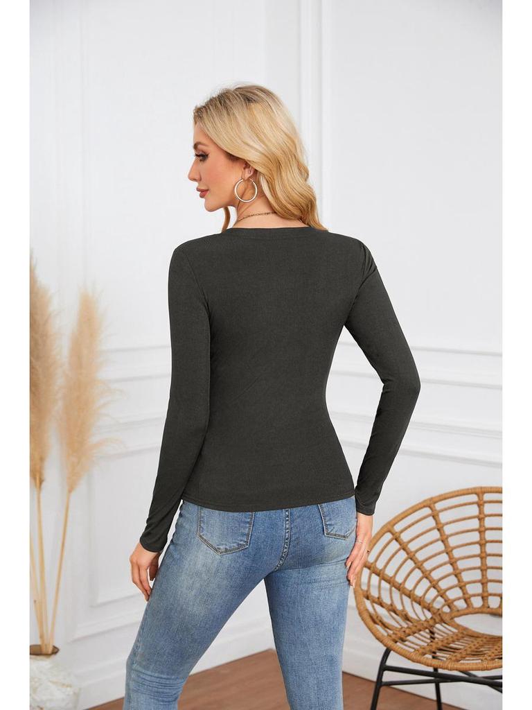 T-shirt da donna con scollo a U profondo, incrociata, a maniche lunghe - Moda Trendy 2024