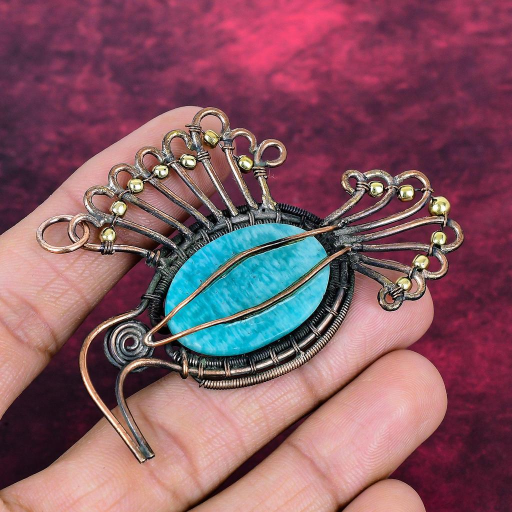 Amazonite Gemstone Pendant Copper Wire Wrapped Jewelry Bird Pendant Gifts For Her