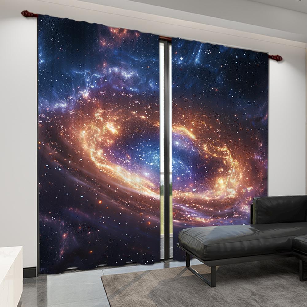 

2 шт. Панели штор с принтом пейзажа космоса, звезд, астронавта, полузатемняющие шторы, комплект, карман для штанги, оконные шторы для спальни (W50cmxH130cm)x2&Rod Pocket