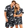 Couple Matching Halloween Pajama Set Short Sleeve Button Down Shirt with Hem and Shorts Soft Casual Sleepwear S-XXXXL