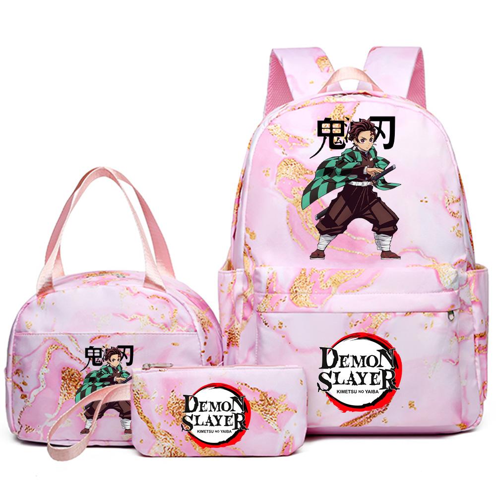 3Pcs/set Demon Slayer Printed Backpack Handbag Pencil Case for Teenager Student Girl Boy Bookbag Schoolbag Women Large Capacity Waterproof Travel Bag