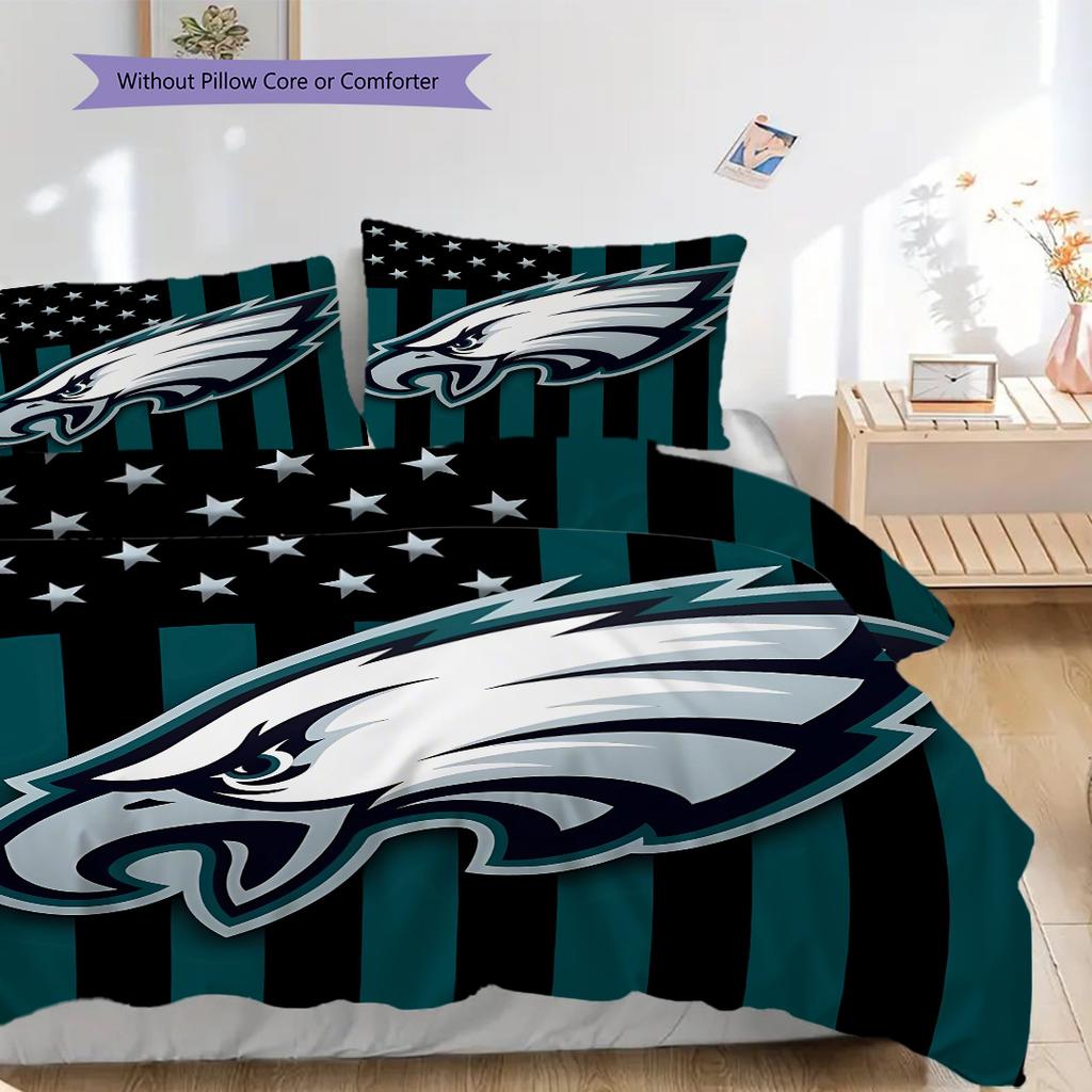 Philadelphia Eagles Pattern Bedding Quilt Set Quilt Cover Pillowcase Home Decoration Birthday Gift (1 * duvet cover + 2 * pillowcase, without core)