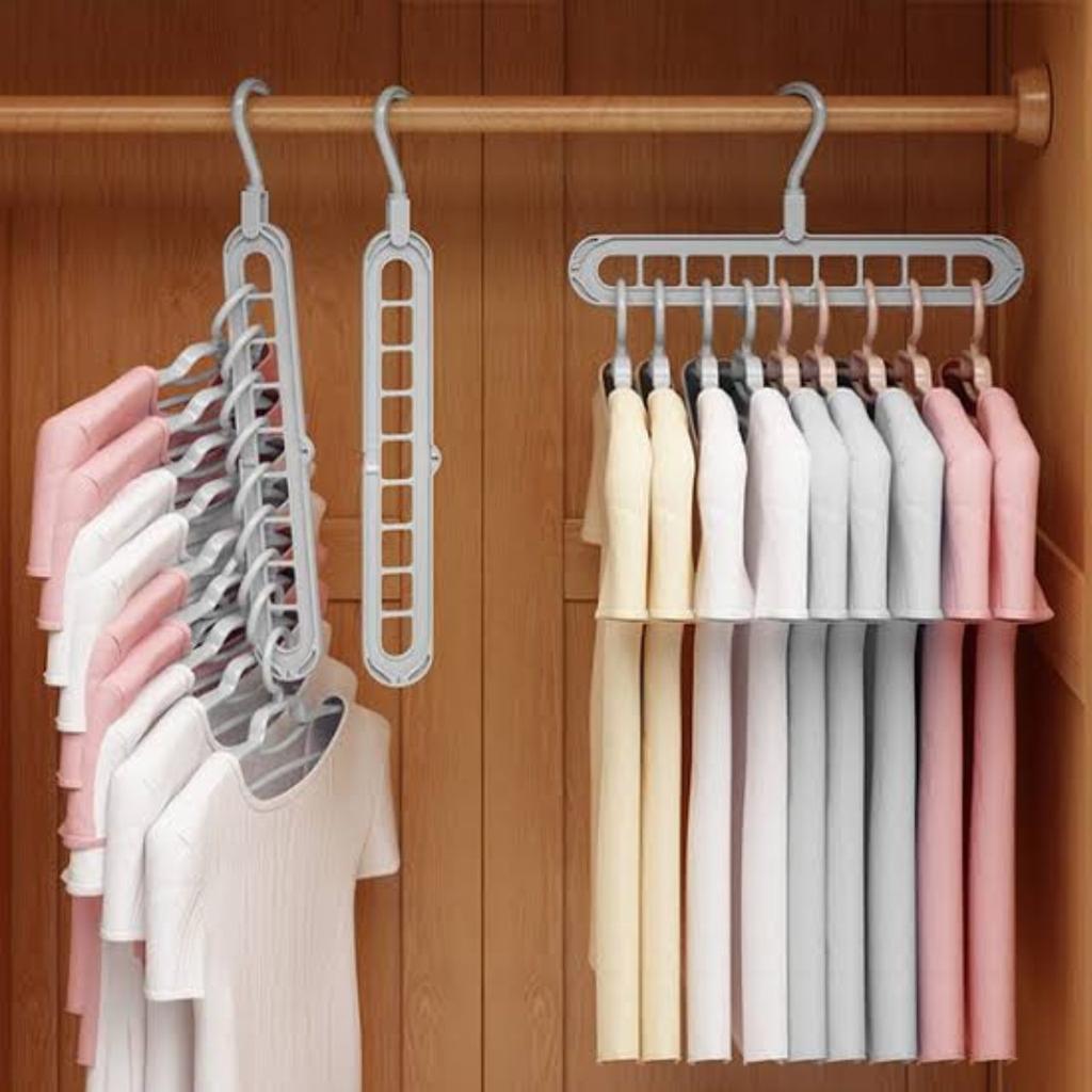 Multi-Functional Folding Clothes Hanger - 9 Holes, Space-Saving Design for Bedroom Wardrobe Storage