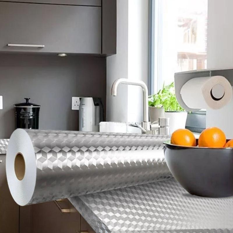 Kitchen Aluminum Foil Sticker, Self Adhesive Oil Proof Waterproof High Temperature Resistant Wallpaper, Cabinet Moisture Proof Protective Film