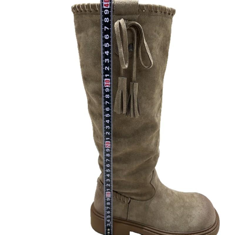 Retro thick-soled stacking boots brown Maillard boots children's new summer and autumn western cowboy tall knight boots