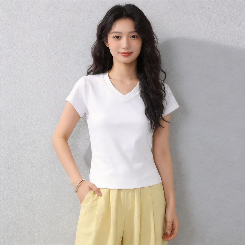 V-Ausschnitt T-Shirt kurzärmelig figurbetontes Oberteil Sport-T-Shirt Damen Sommer vielseitiges T-Shirt