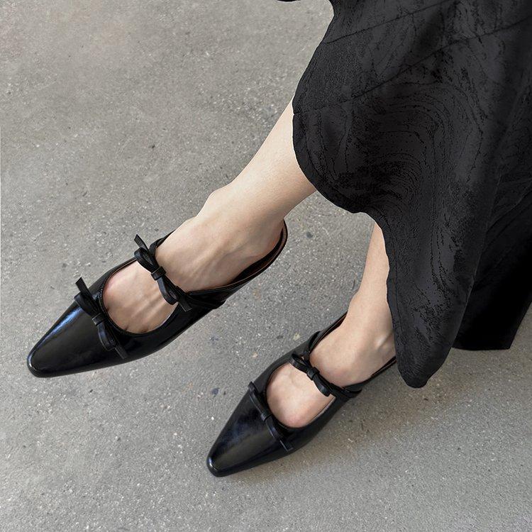 Fashion Cover Toe Mules For Women 2025 Ladies' Slippers Low Butterfly-Knot Pointed Summer Slides PU Butterfly-knot Synthetic Rubber Fabr